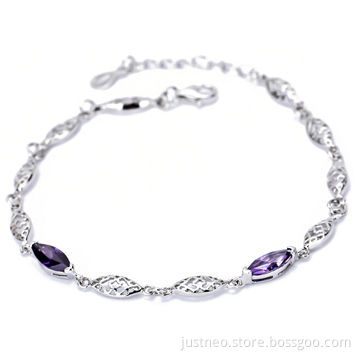 Silver bracelet, 925 sterling silver CZ bracelet chain with extender